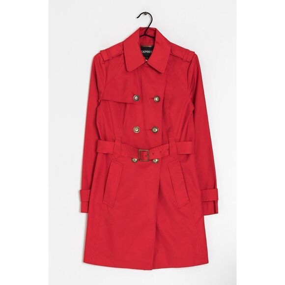 EXPRESS RED Women’s BELTED TRENCH COAT Small S Jacket - Picture 1 of 5